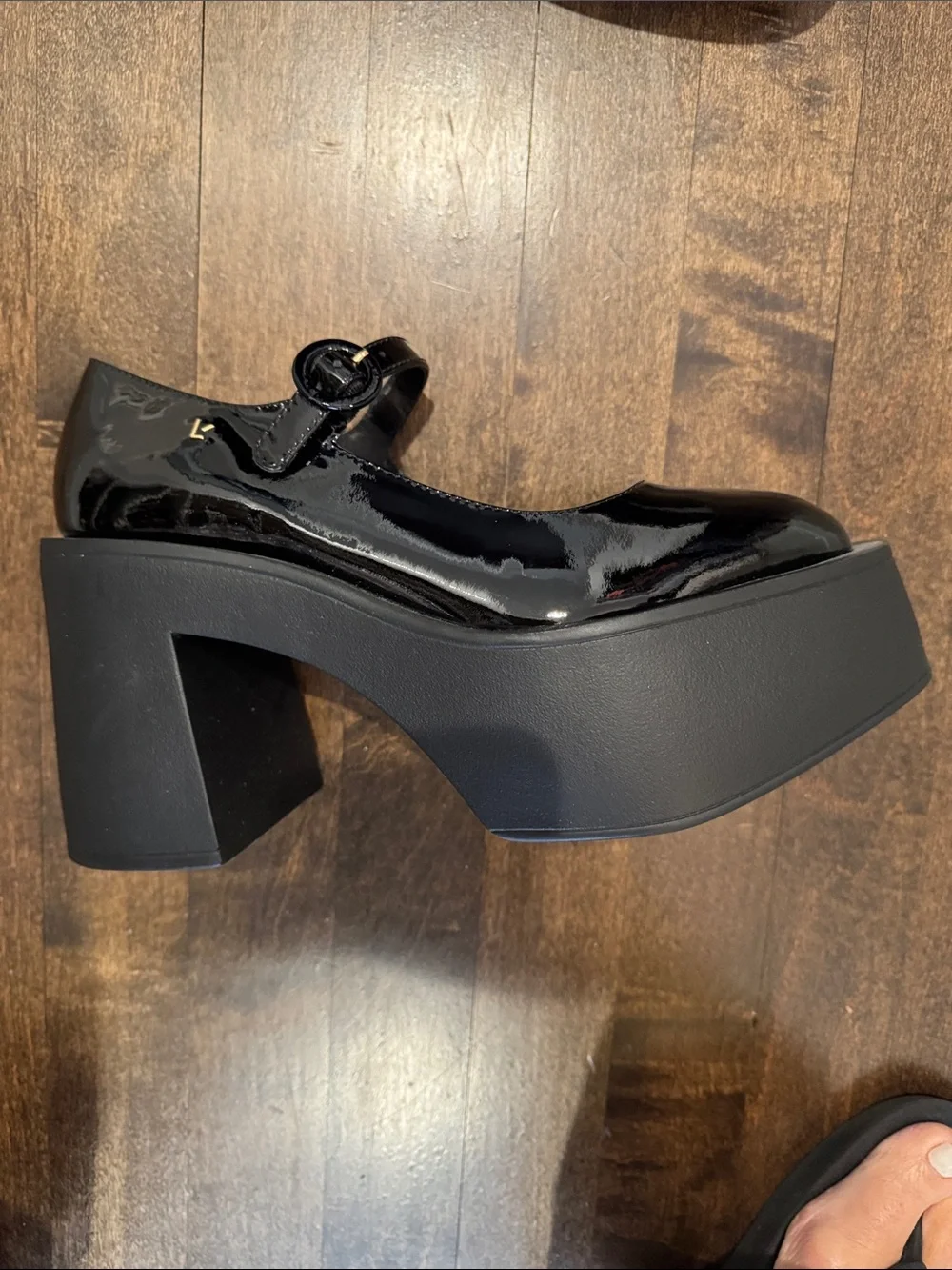 Larroude Black Patent Platform Mary Jane Pumps